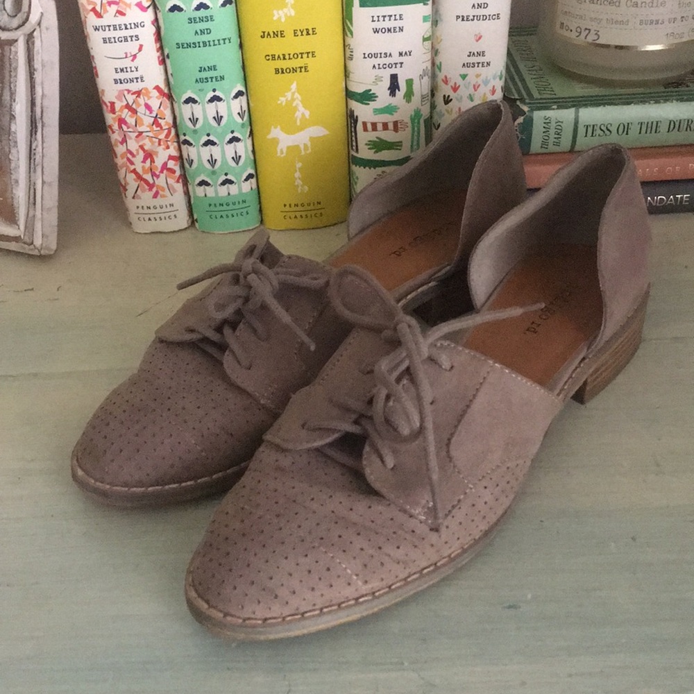 Grey faux suede Oxford flats